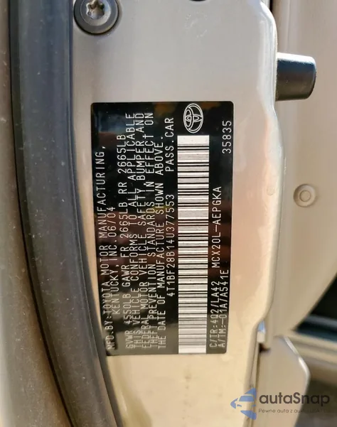 2004 Toyota Avalon Xl из США, поврежденный, VIN 4T1BF28B14U377553